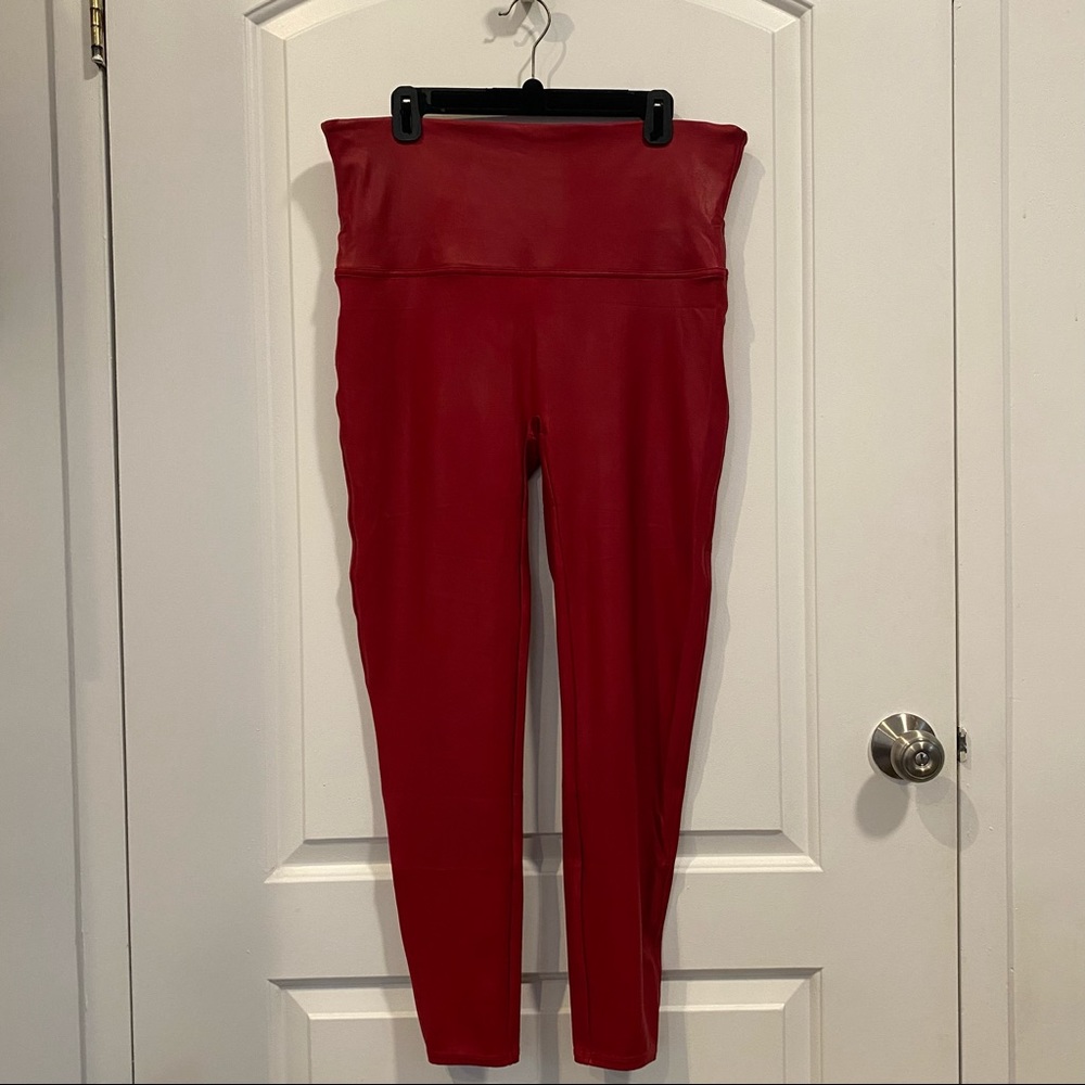 Spanx Faux Leather Leggings in Color Crimson - Picture 3 of 4